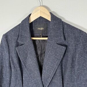 Maje Paris Wool Blend Plaid Blazer
Size 40 (US 8/Medium)Gray Check Single Button